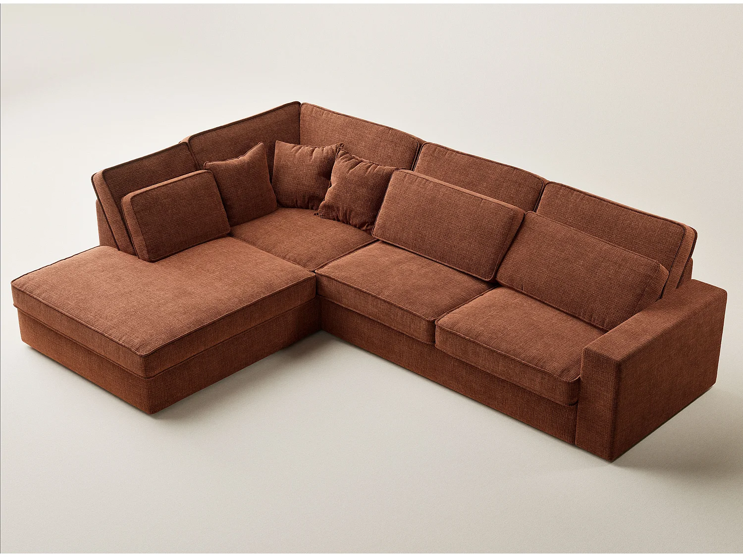 Canapé d'angle gauche 5 places en tissu chenille cuivre KIROU