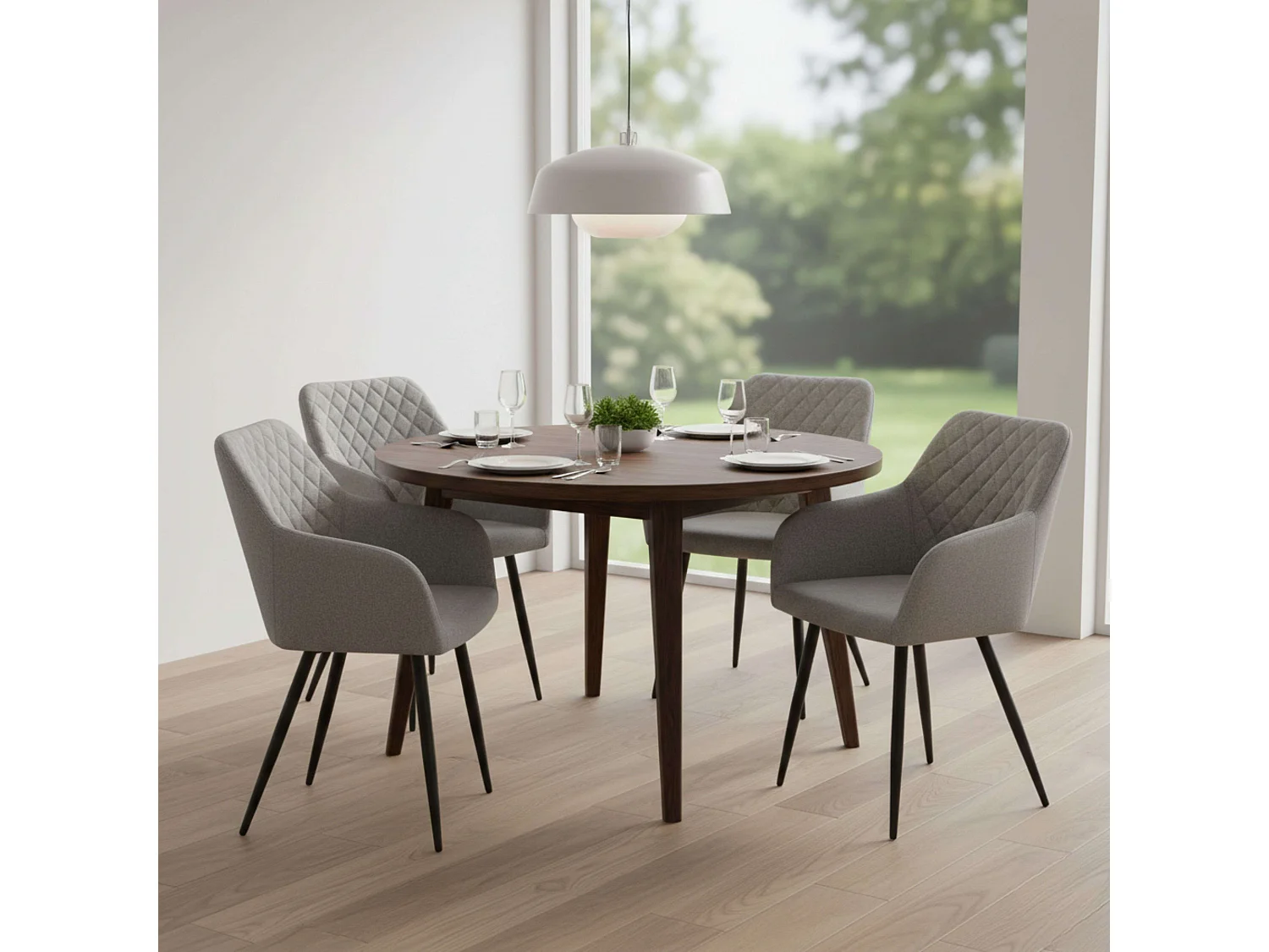 Pack comedor Rombo estilo industrial gris y negro 4 sillas con reposabrazos