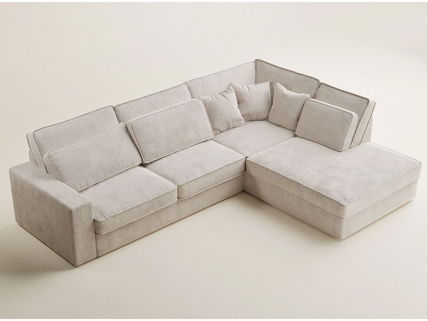 Kanapa narożna prawostronna 5-osobowa KIROU - szenilowa tkanina - kremowy