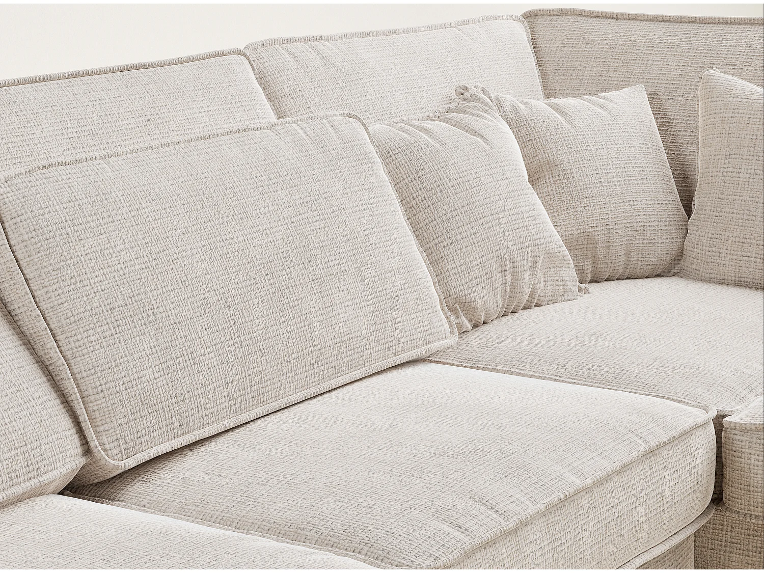 Kanapa narożna prawostronna 5-osobowa KIROU - szenilowa tkanina - kremowy