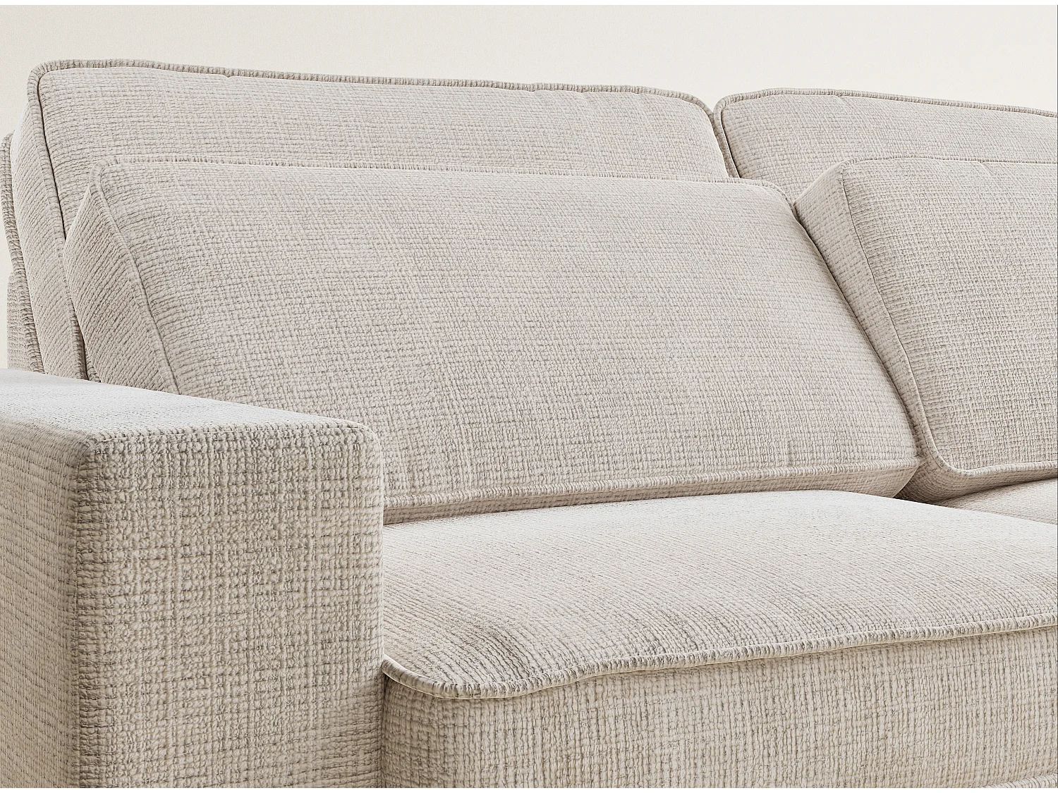 Canapé d'angle droit 5 places en tissu chenille creme KIROU