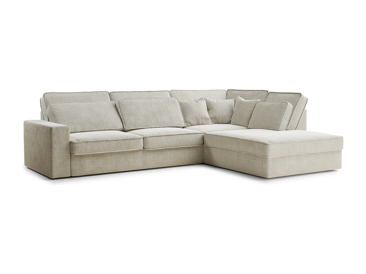 Kanapa narożna prawostronna 5-osobowa KIROU - szenilowa tkanina - beżowoszary