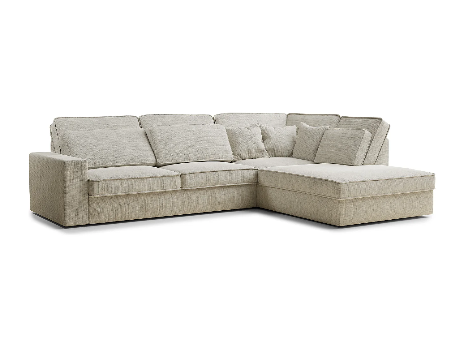 Canapé d'angle droit 5 places en tissu chenille beige gris KIROU