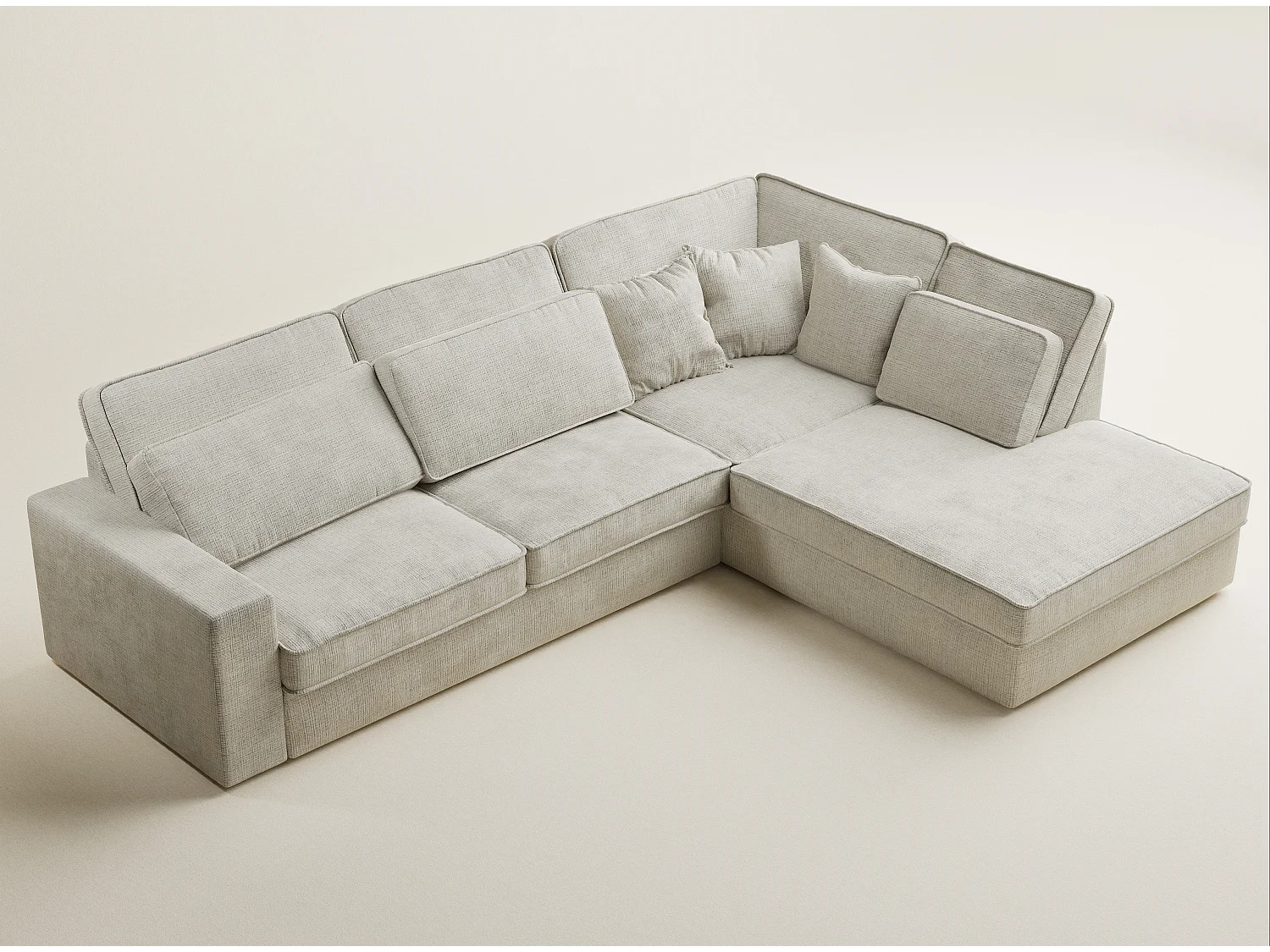 Canapé d'angle droit 5 places en tissu chenille beige gris KIROU