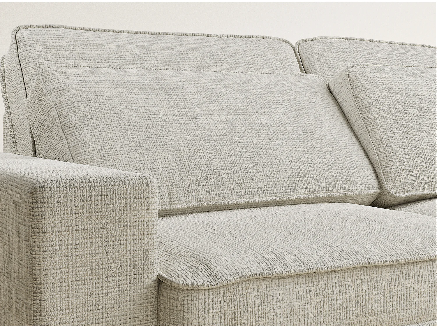 Canapé d'angle droit 5 places en tissu chenille beige gris KIROU