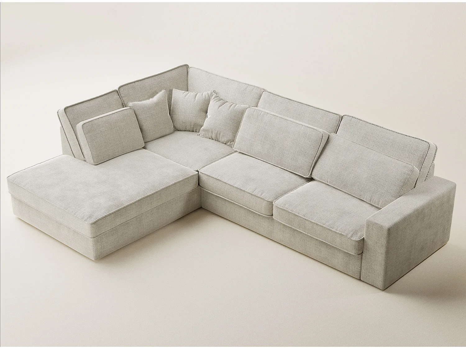 Kanapa narożna lewostronna 5-osobowa KIROU - szenilowa tkanina - beżowoszary