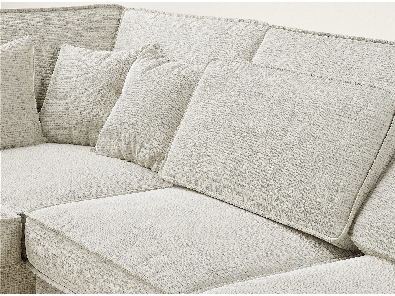 Kanapa narożna lewostronna 5-osobowa KIROU - szenilowa tkanina - beżowoszary