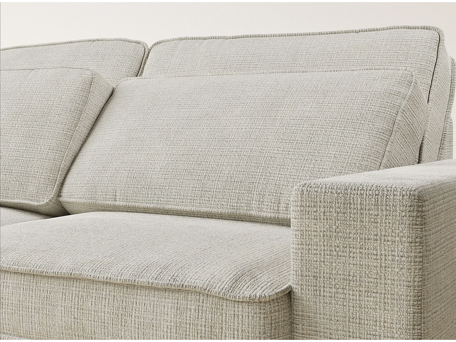 Canapé d'angle gauche 5 places en tissu chenille beige gris KIROU