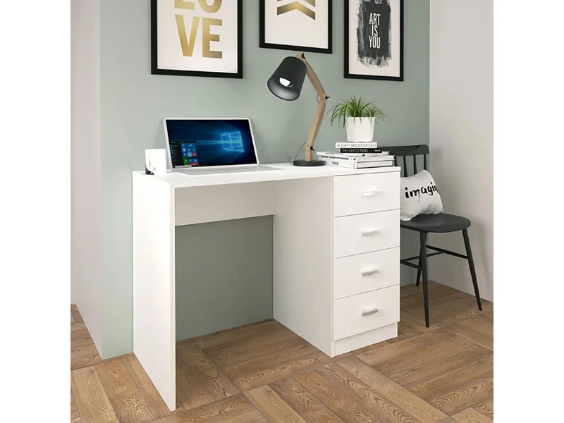 Escritorio Moderno de 4 Cajones - Acabado Blanco de Alta Calidad - 100 cm de Ancho, 50 cm de Fondo, 75 cm de Alto
