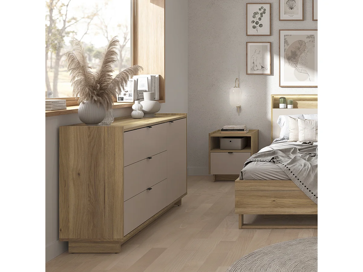 Kommode 1 Tür 3 Schubladen Donna Kaschmir und Holz