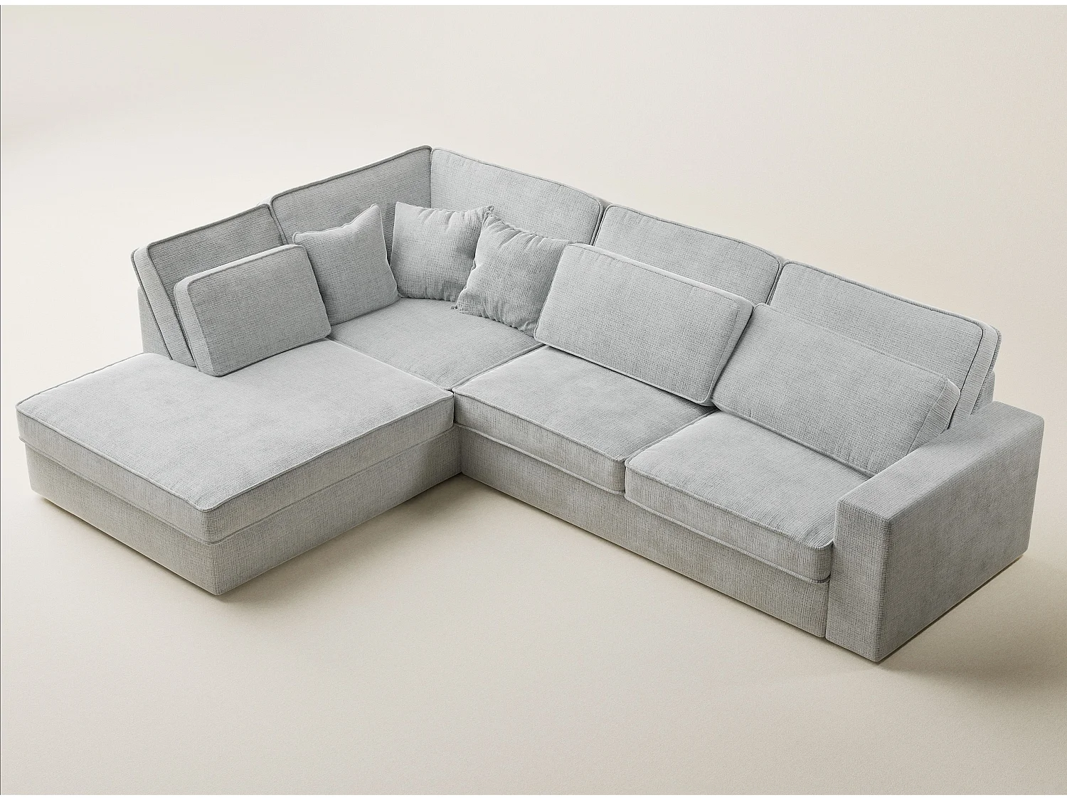 Canapé d'angle gauche 5 places en tissu chenille gris KIROU