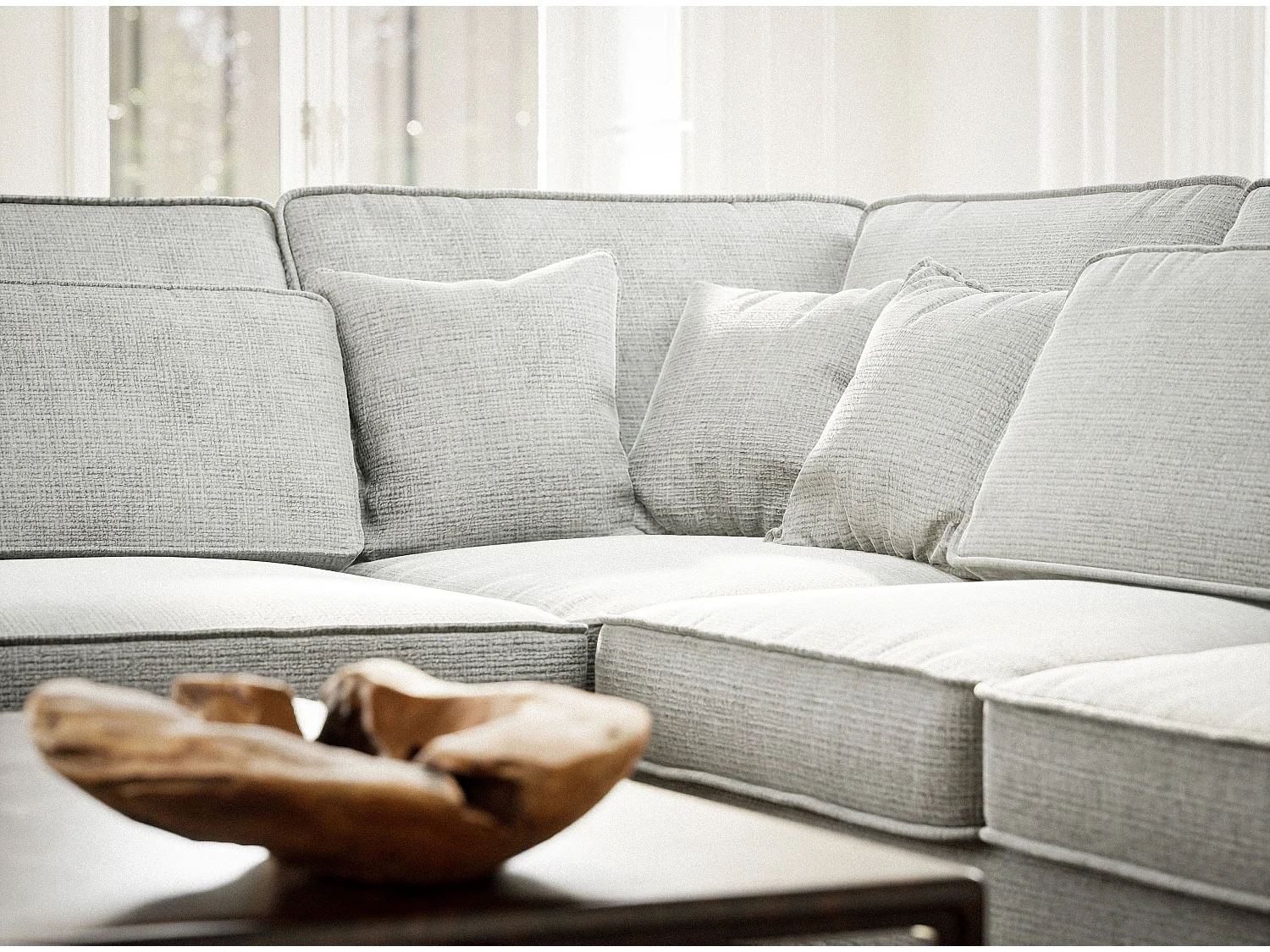 Canapé d'angle gauche 5 places en tissu chenille gris KIROU