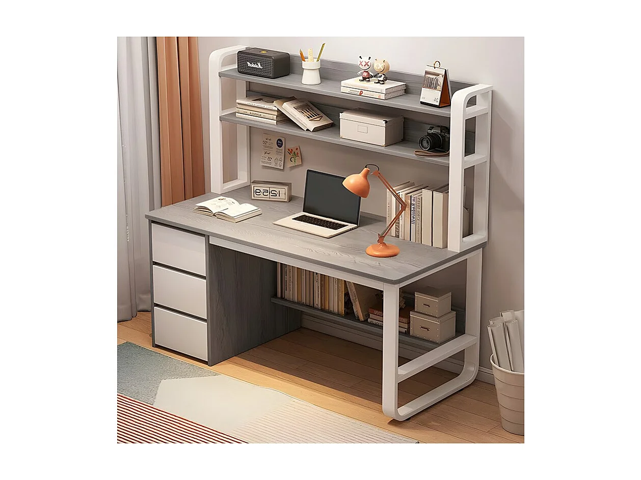 Escritorio con Múltiples estantes y Cajones-MDF en Color gris-blanco 120x50x144 Cm