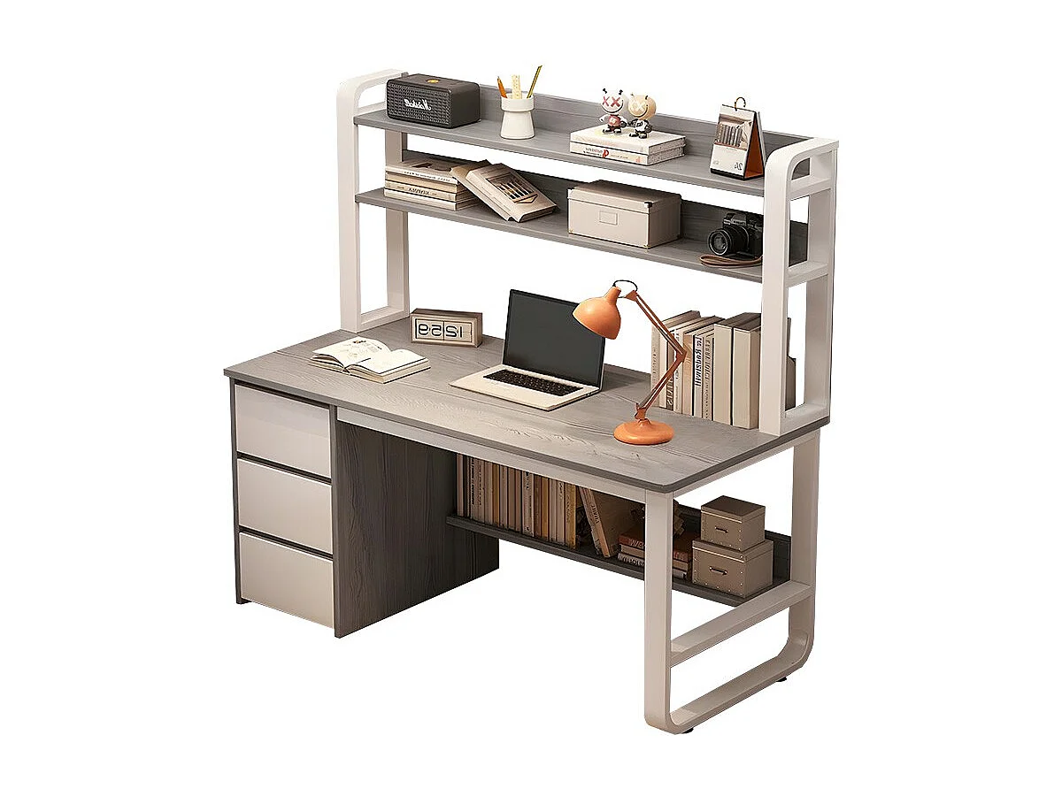 Escritorio con Múltiples estantes y Cajones-MDF en Color gris-blanco 120x50x144 Cm