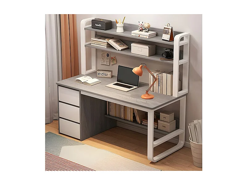 Escritorio con Múltiples estantes y Cajones-MDF en Color gris-blanco 120x50x144 Cm