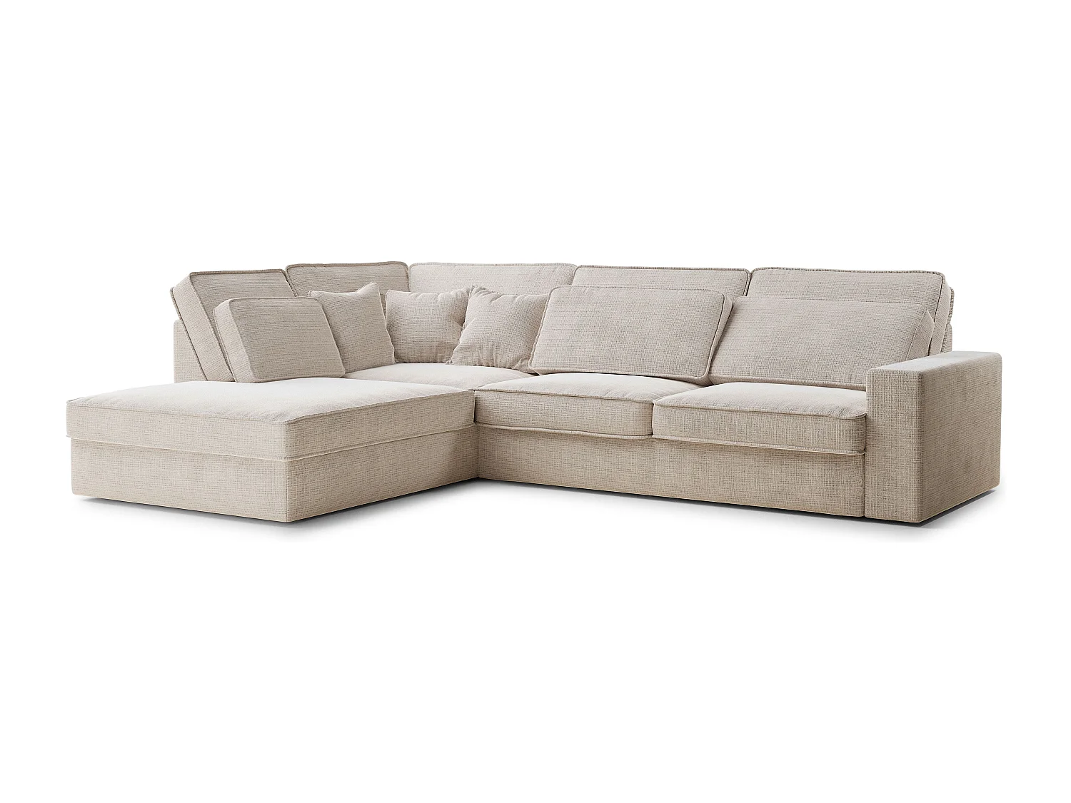 Kanapa narożna lewostronna 5-osobowa KIROU - szenilowa tkanina - kremowy