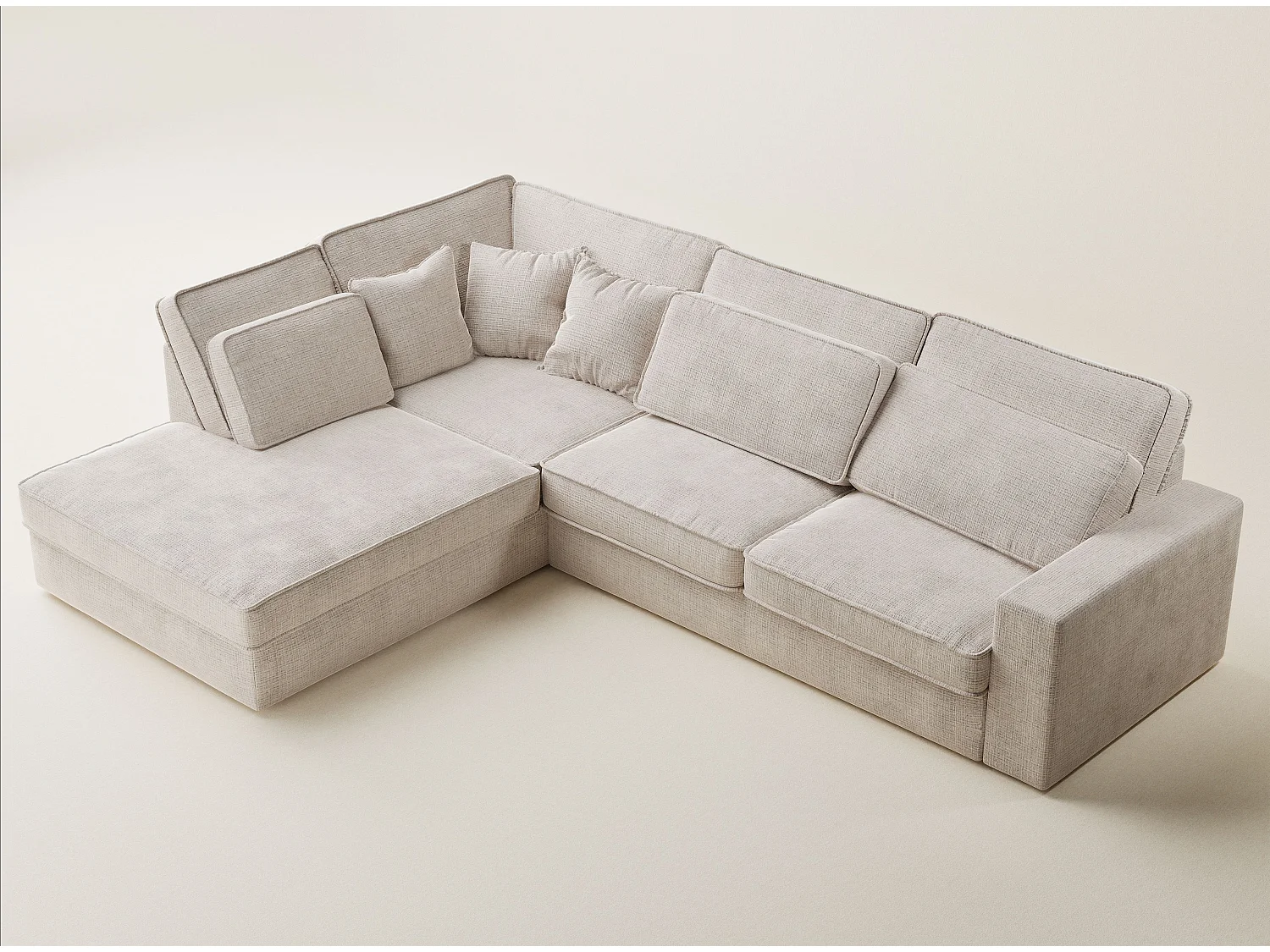 Kanapa narożna lewostronna 5-osobowa KIROU - szenilowa tkanina - kremowy