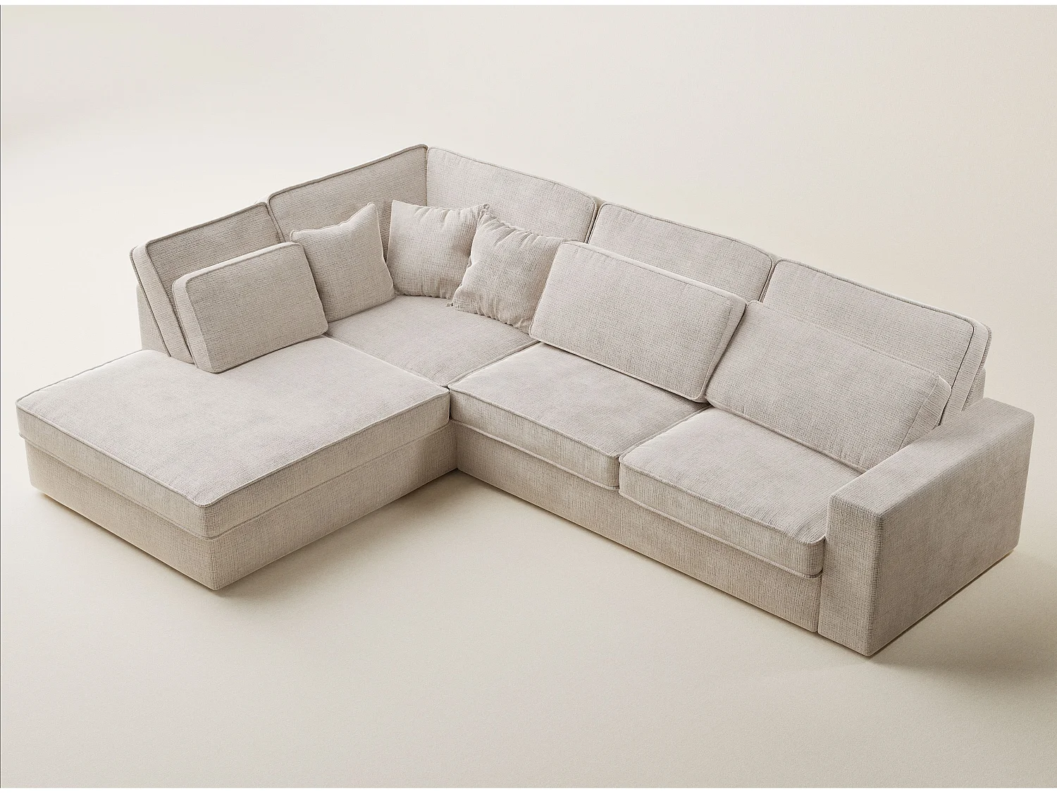 Canapé d'angle gauche 5 places en tissu chenille creme KIROU