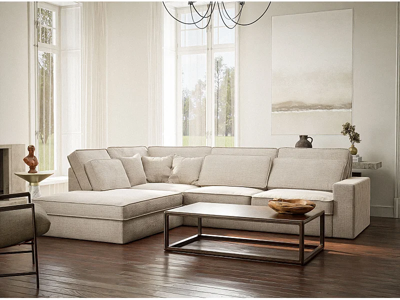 Ecksofa 5-Sitzer - Ecke Links - Chenille-Stoff - creme - KIROU