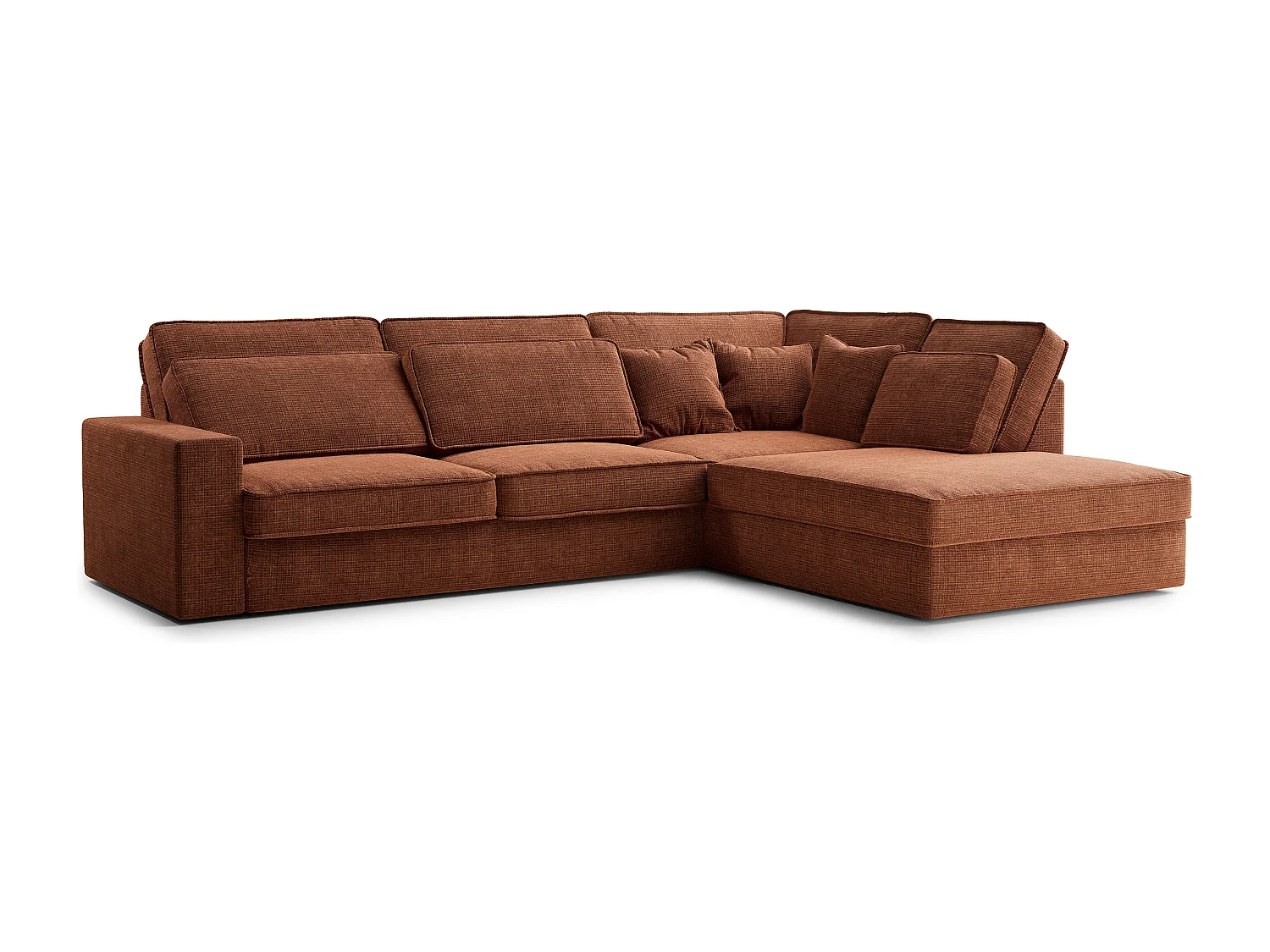 Kanapa narożna prawostronna 5-osobowa KIROU - szenilowa tkanina - miedziany