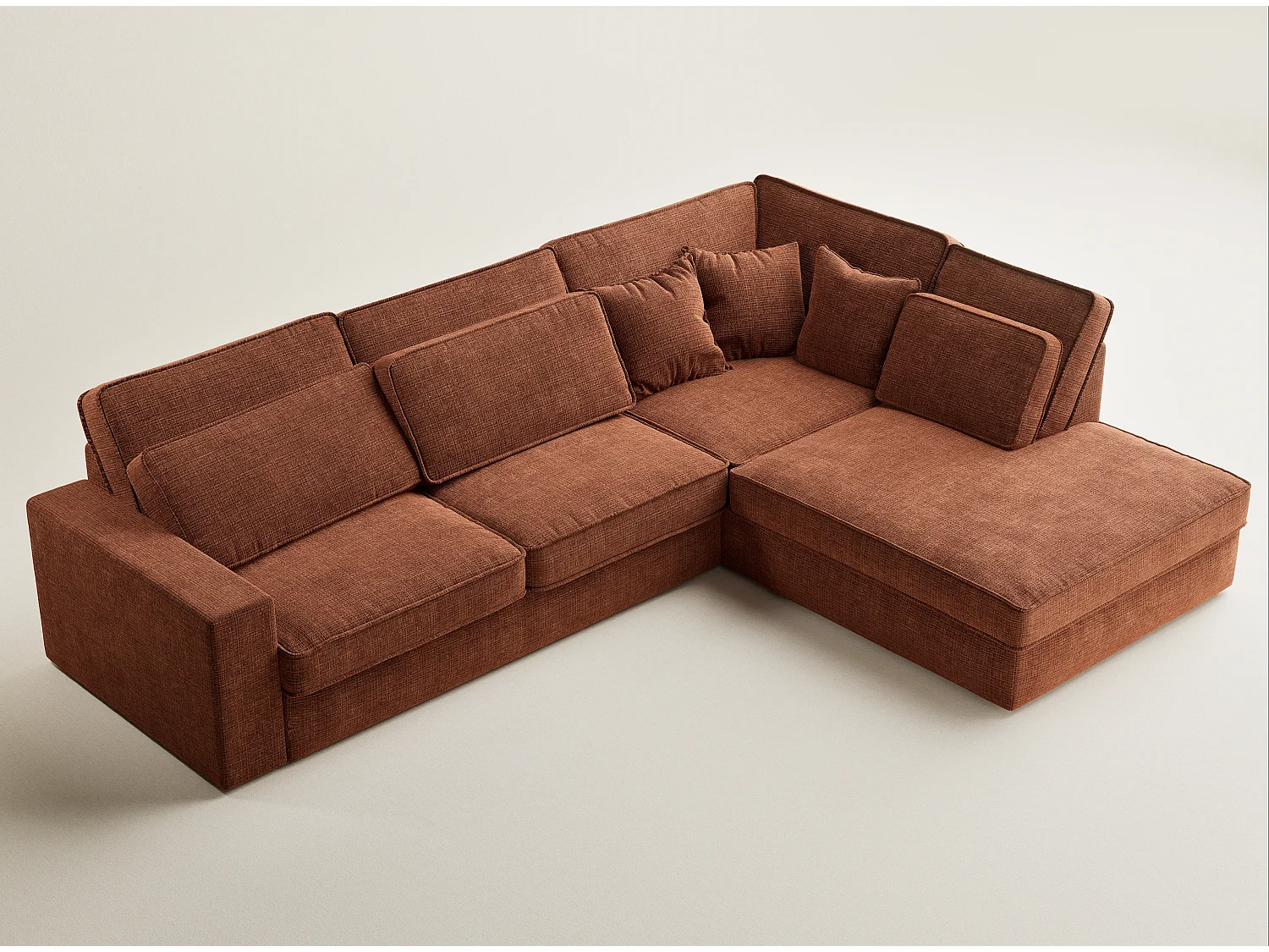 Kanapa narożna prawostronna 5-osobowa KIROU - szenilowa tkanina - miedziany