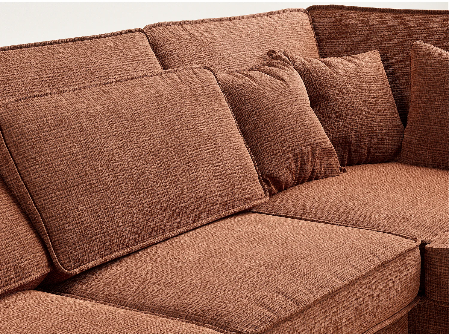 Kanapa narożna prawostronna 5-osobowa KIROU - szenilowa tkanina - miedziany