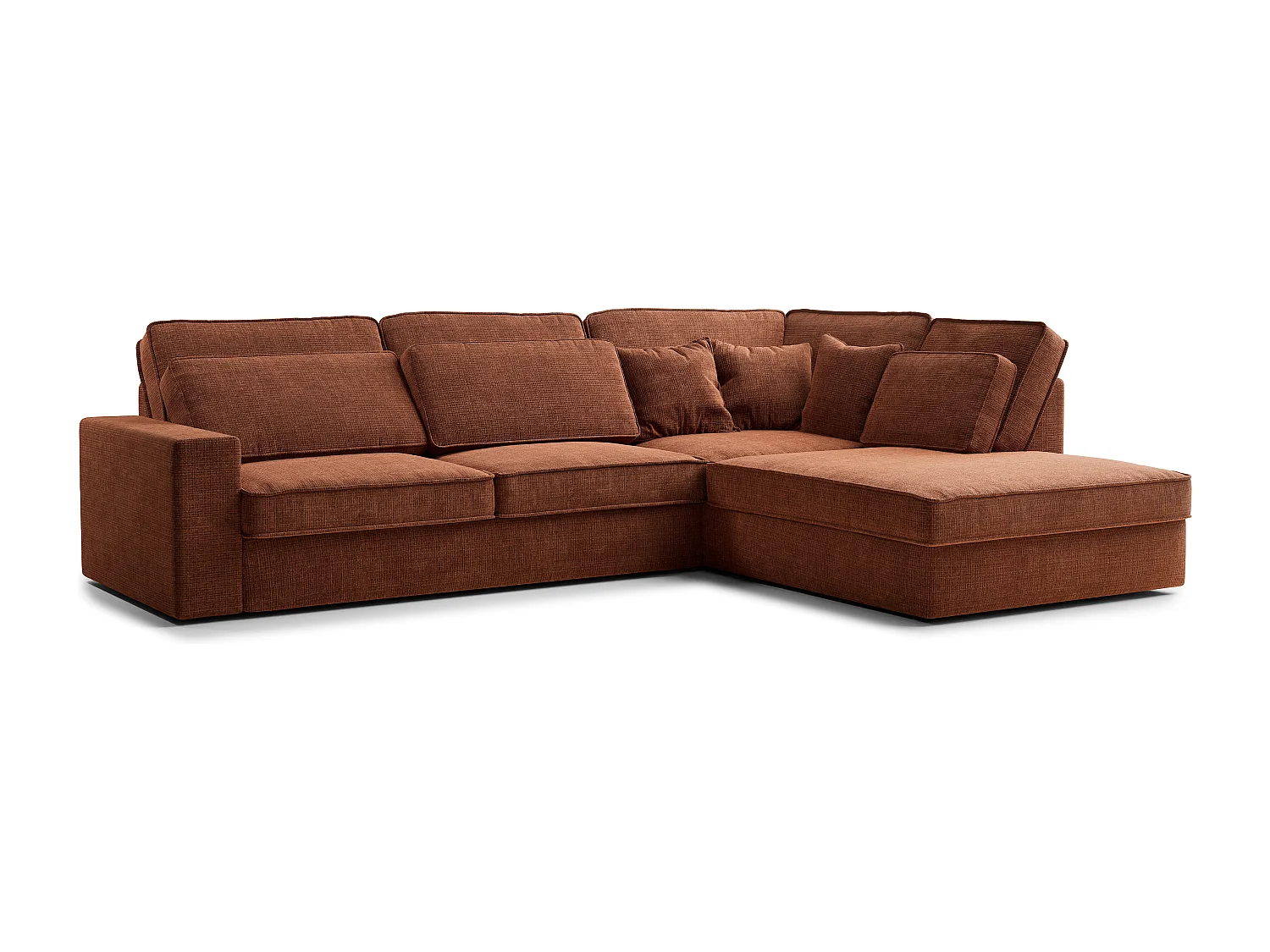 Canapé d'angle droit 5 places en tissu chenille cuivre KIROU