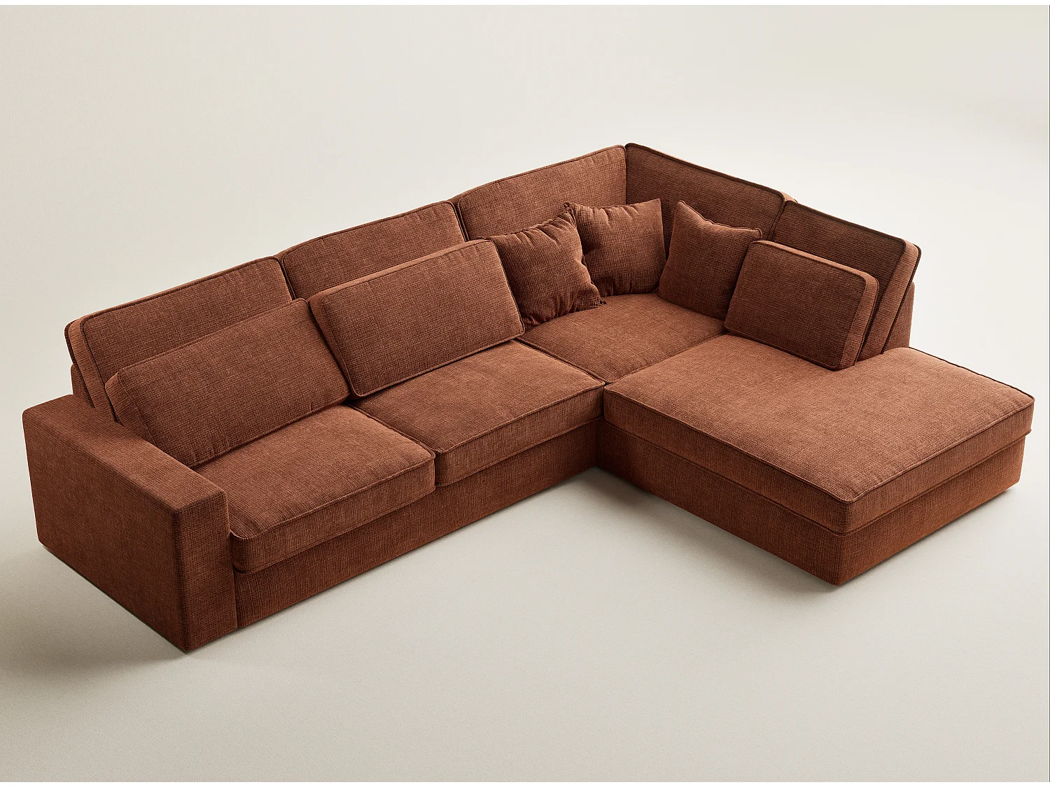 Canapé d'angle droit 5 places en tissu chenille cuivre KIROU