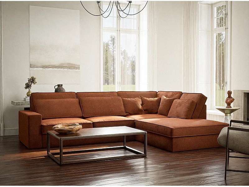 Ecksofa 5-Sitzer - Ecke Rechts - Chenille-Stoff - kupferfarbe - KIROU