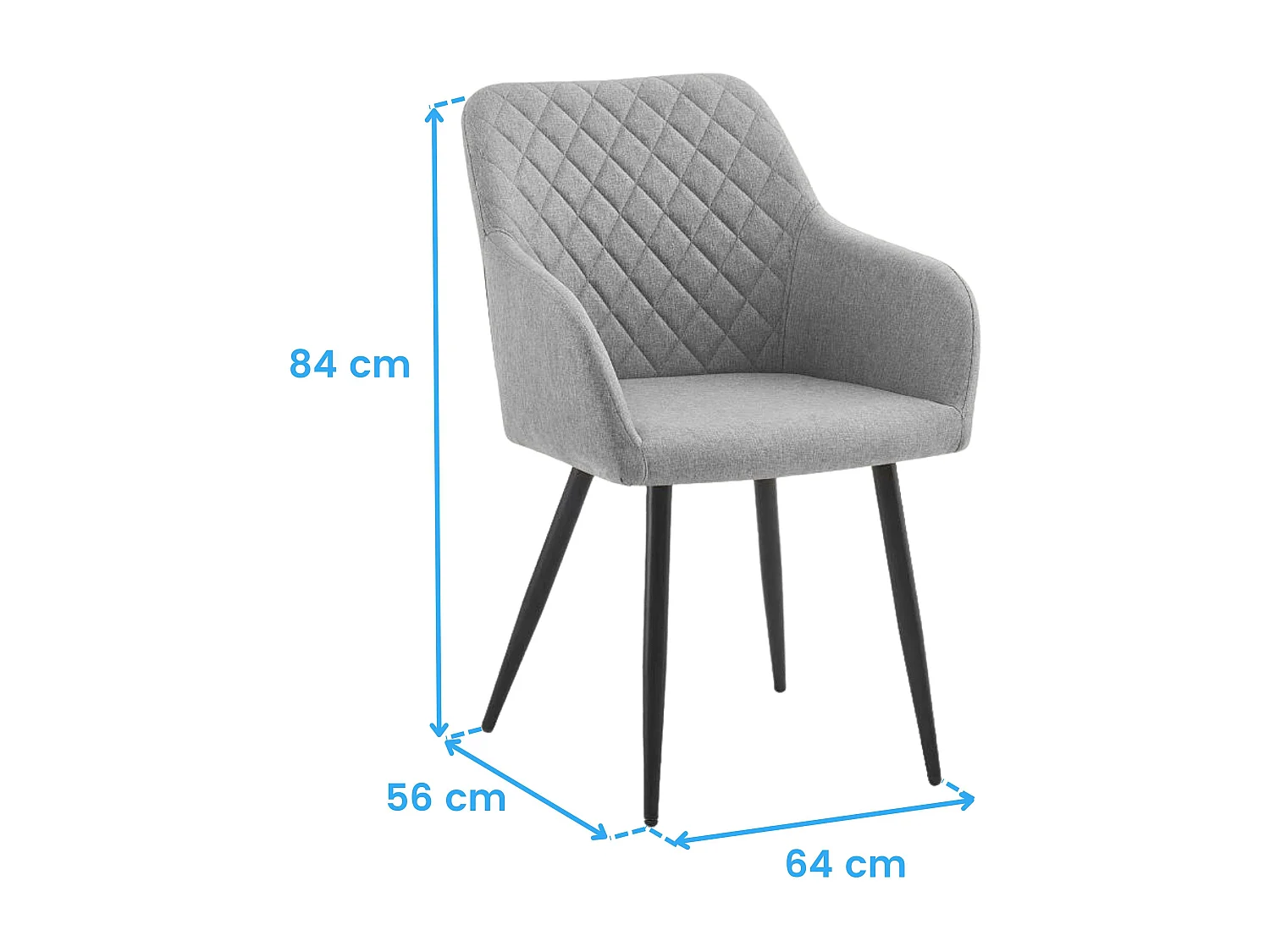 Pack 2 sillas de comedor Rombo gris pata negra tela y metal reposabrazos