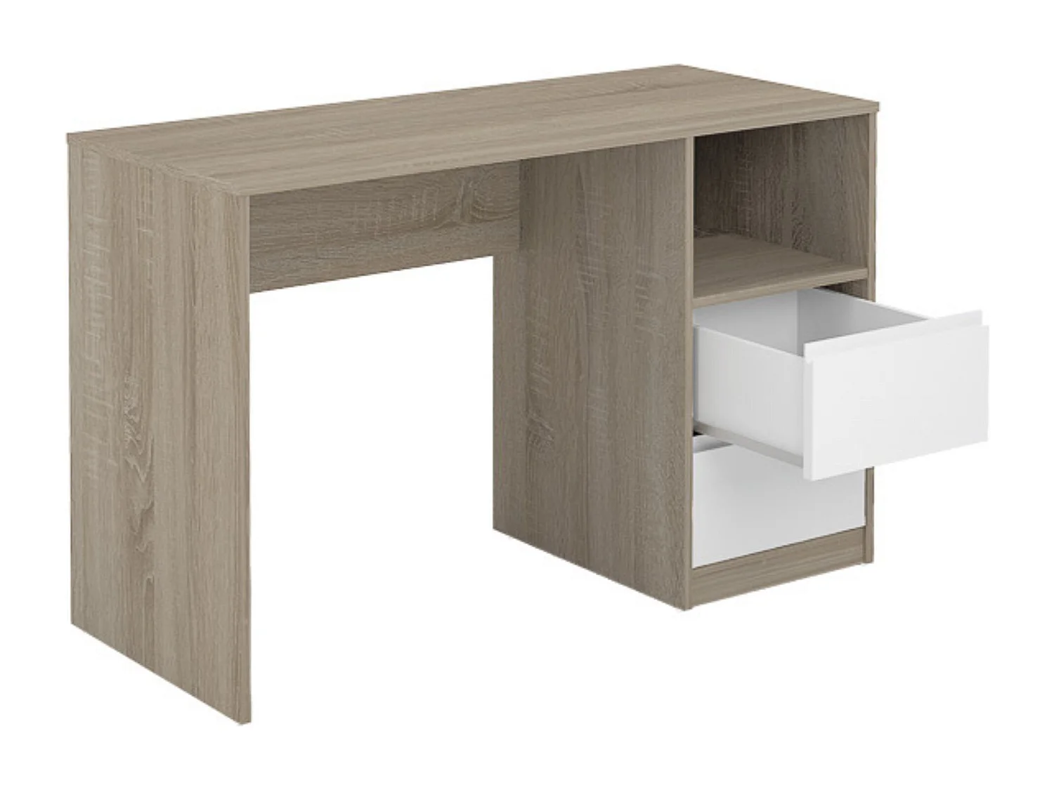 Escritorio de Oficina con 2 Cajones y 1 Estante, MDF Roble y Blanco, 120x50x75 cm - Moderno y Funcional