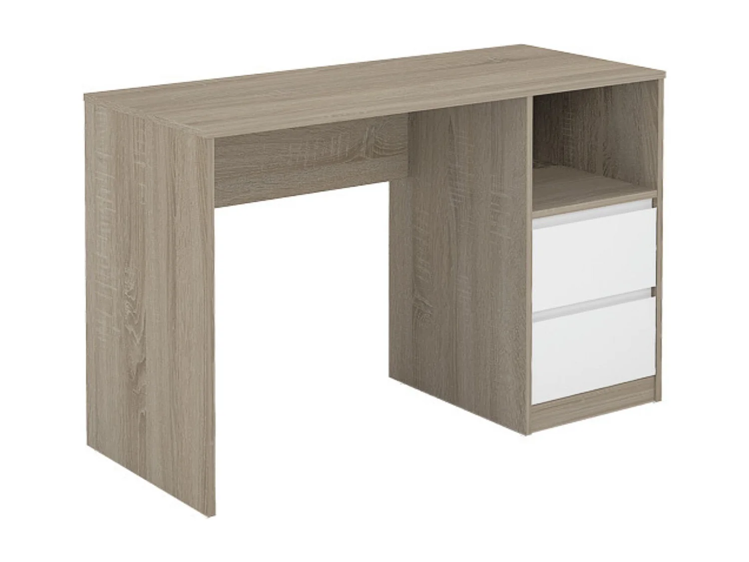 Escritorio de Oficina con 2 Cajones y 1 Estante, MDF Roble y Blanco, 120x50x75 cm - Moderno y Funcional