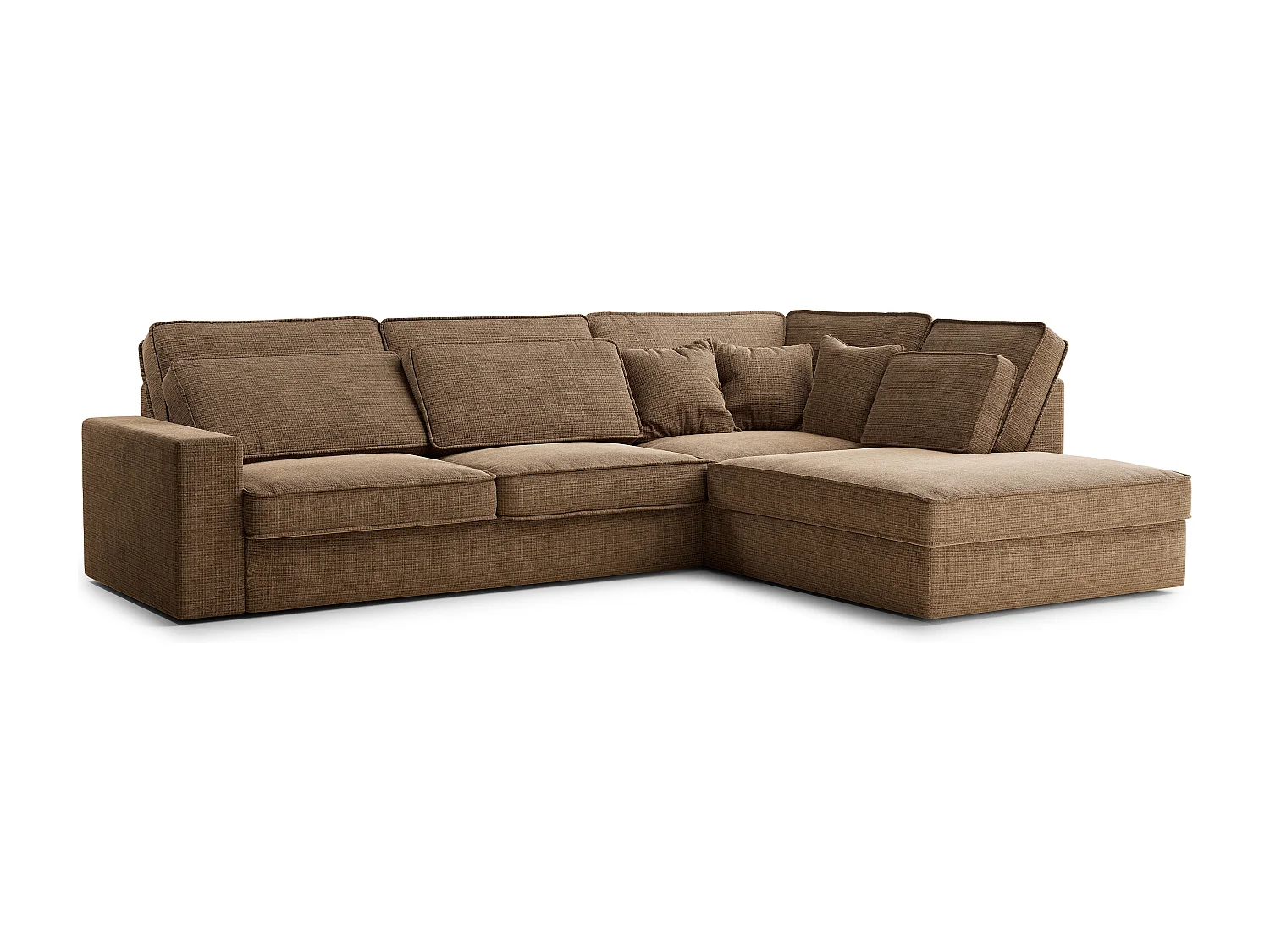 Kanapa narożna prawostronna 5-osobowa KIROU - szenilowa tkanina - brązowy