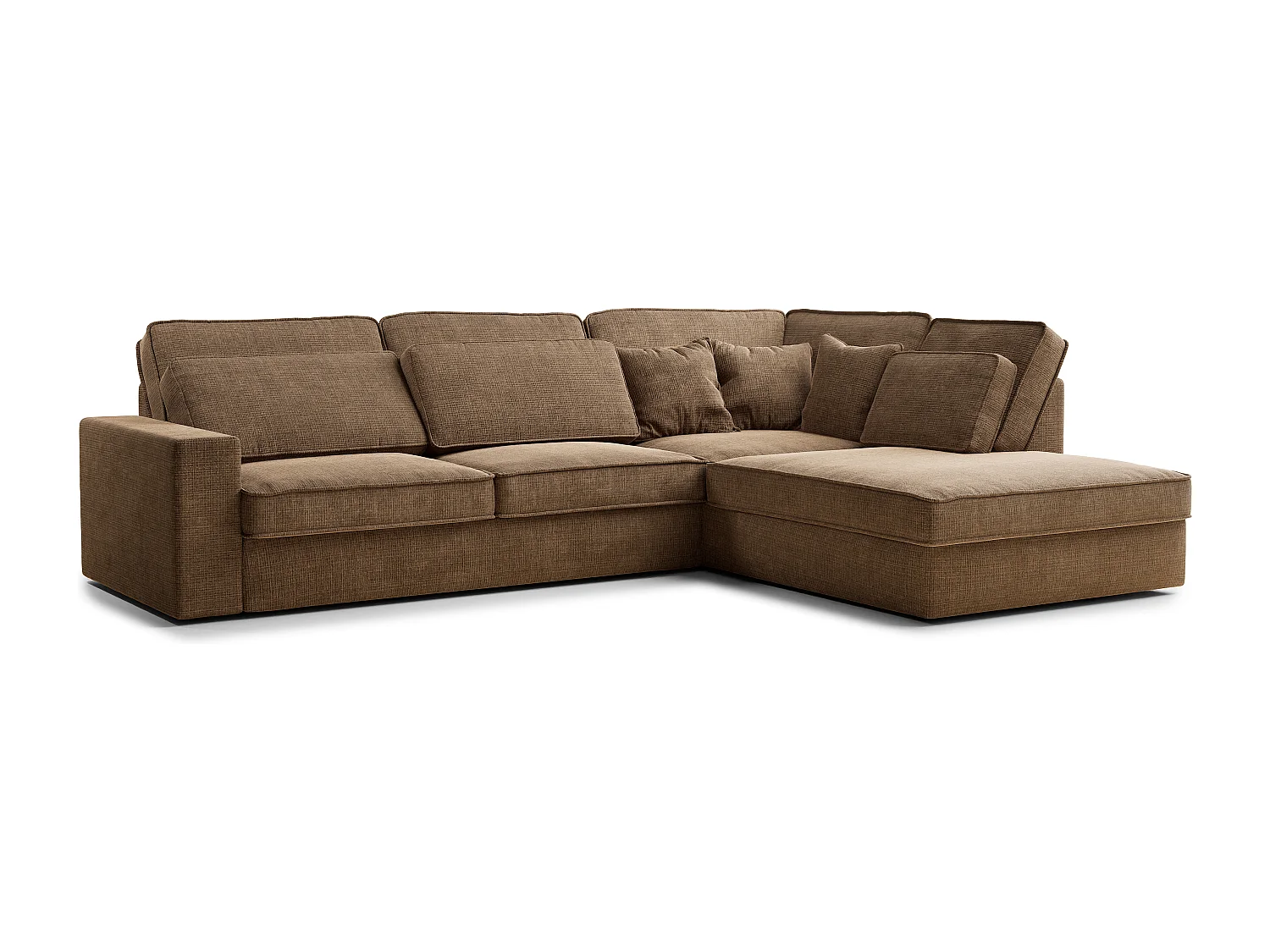 Canapé d'angle droit 5 places en tissu chenille brun KIROU