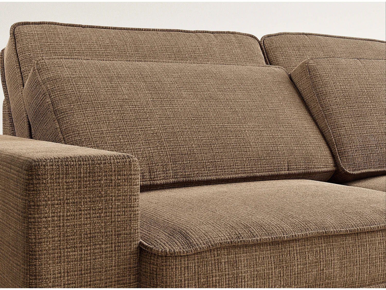 Canapé d'angle droit 5 places en tissu chenille brun KIROU