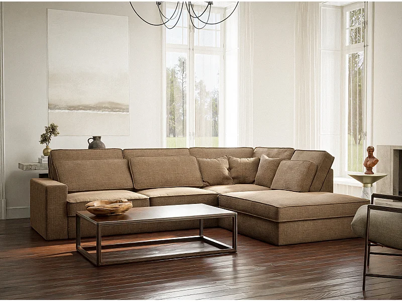 Ecksofa 5-Sitzer - Ecke Rechts - Chenille-Stoff - braun - KIROU