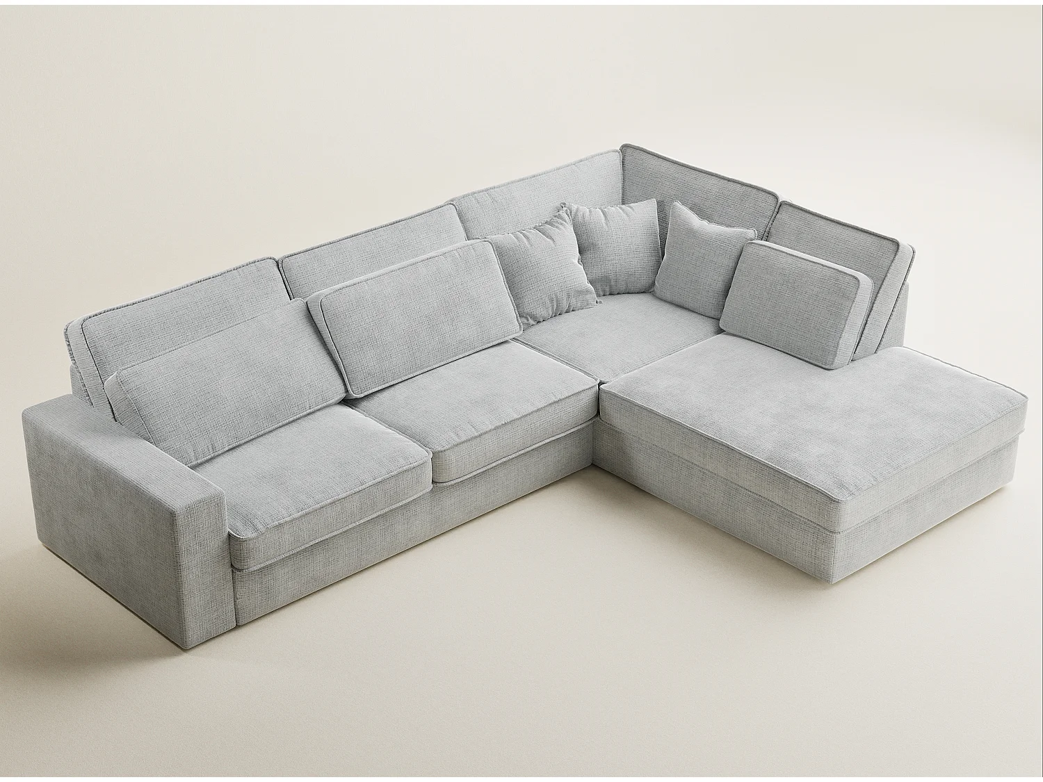 Kanapa narożna prawostronna 5-osobowa KIROU - szenilowa tkanina - szary