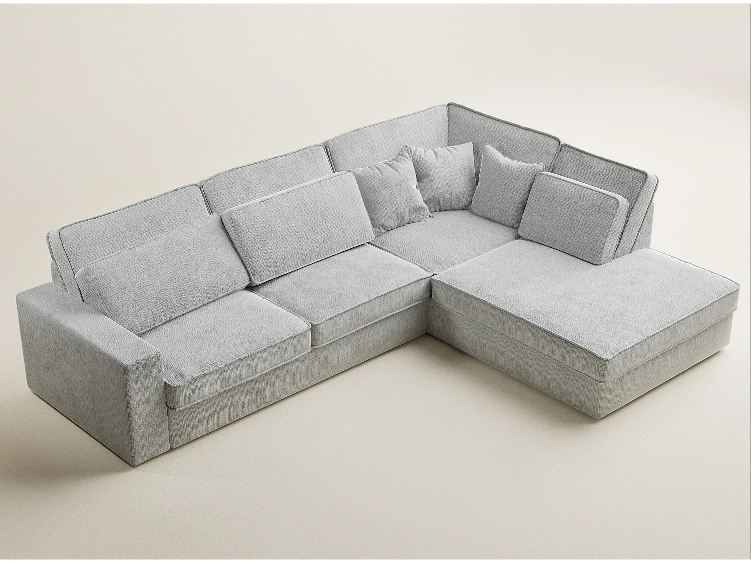 Canapé d'angle droit 5 places en tissu chenille gris KIROU