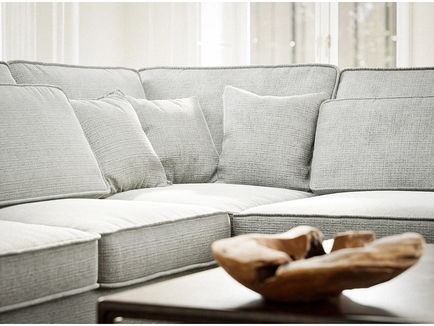 Canapé d'angle droit 5 places en tissu chenille gris KIROU