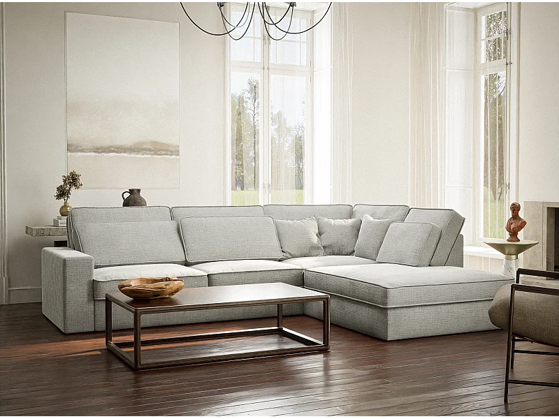 Ecksofa 5-Sitzer - Ecke Rechts - Chenille-Stoff - grau - KIROU