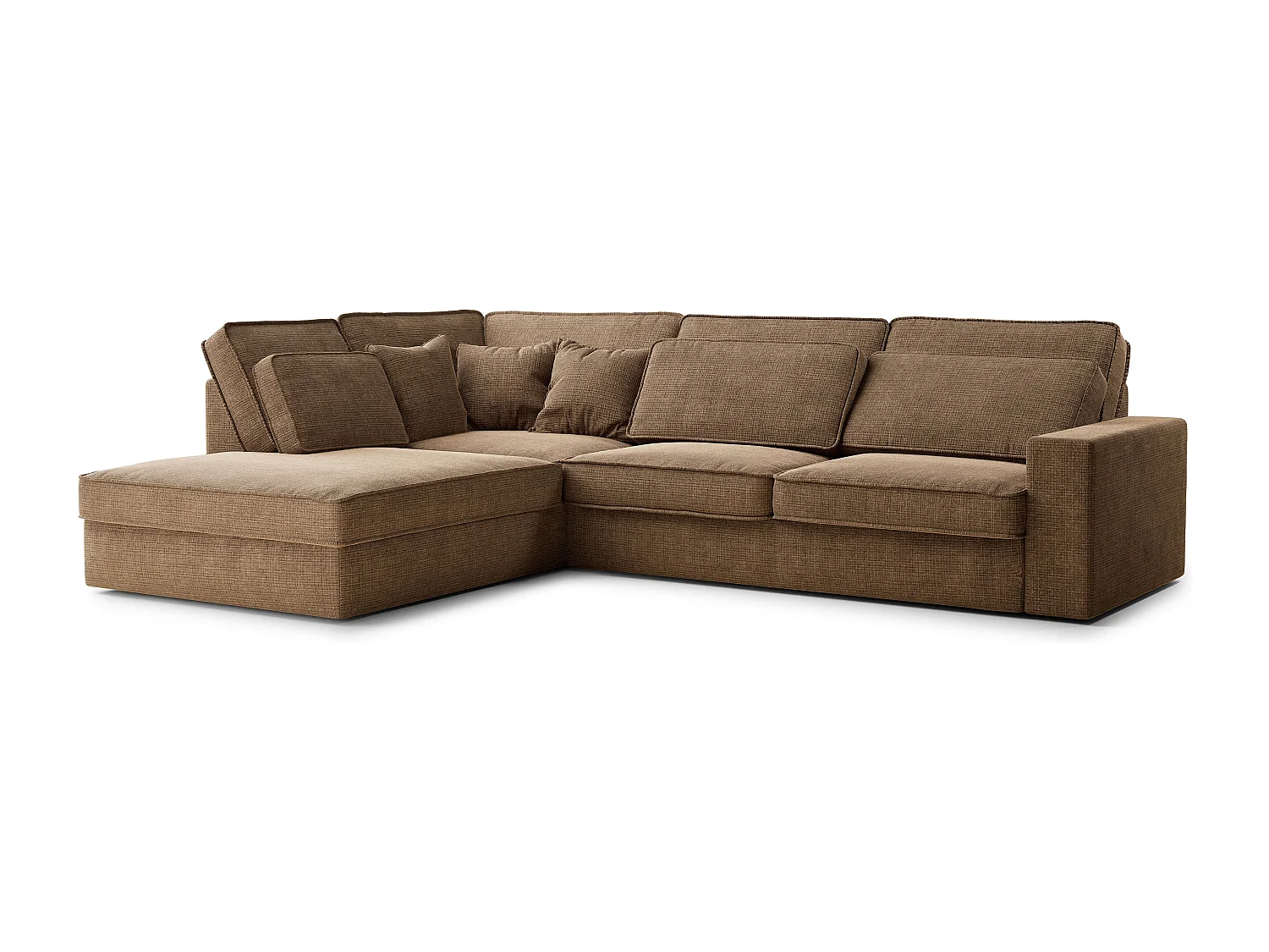 Kanapa narożna lewostronna 5-osobowa KIROU - szenilowa tkanina - brązowy