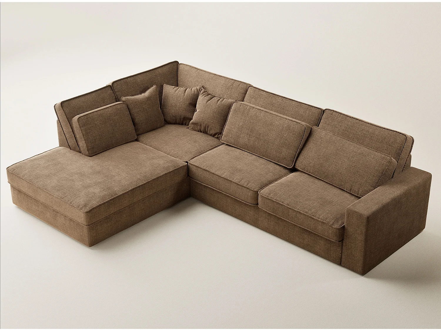 Kanapa narożna lewostronna 5-osobowa KIROU - szenilowa tkanina - brązowy