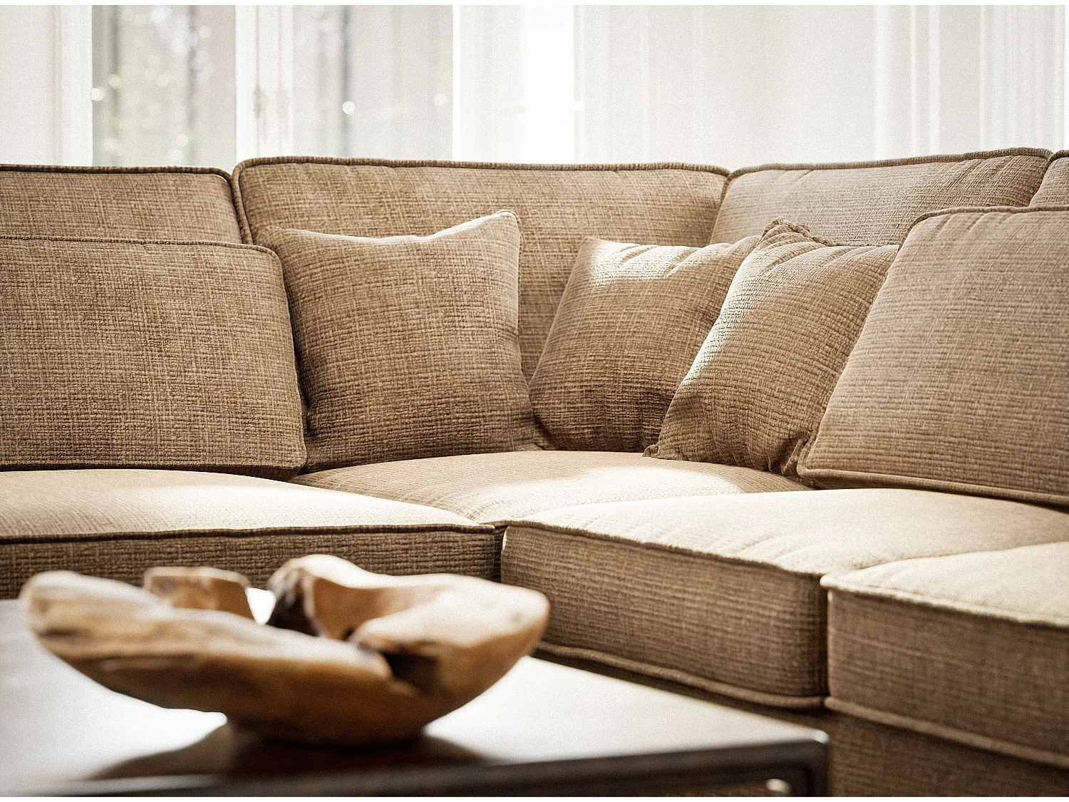 Kanapa narożna lewostronna 5-osobowa KIROU - szenilowa tkanina - brązowy