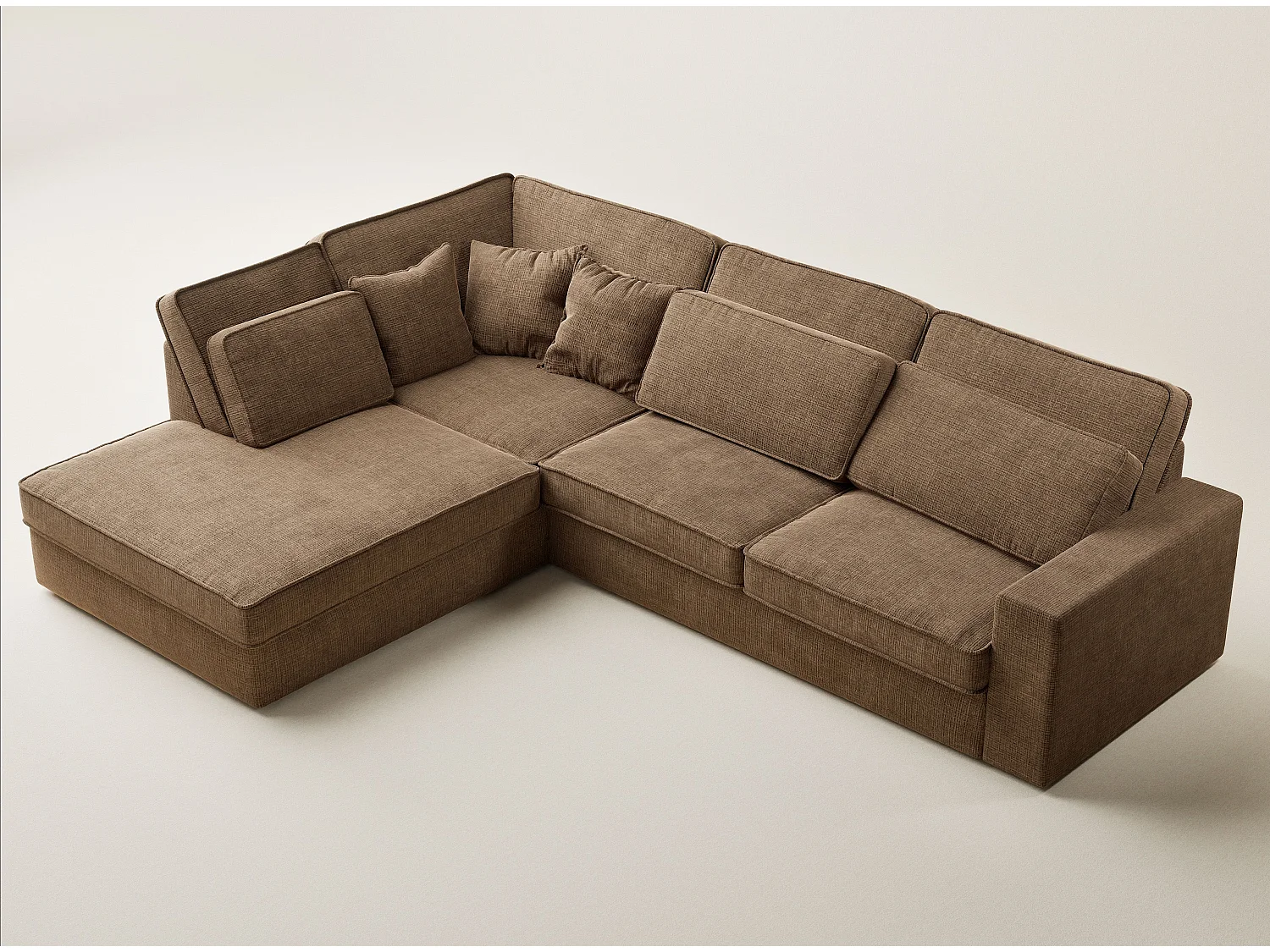 Canapé d'angle gauche 5 places en tissu chenille brun KIROU