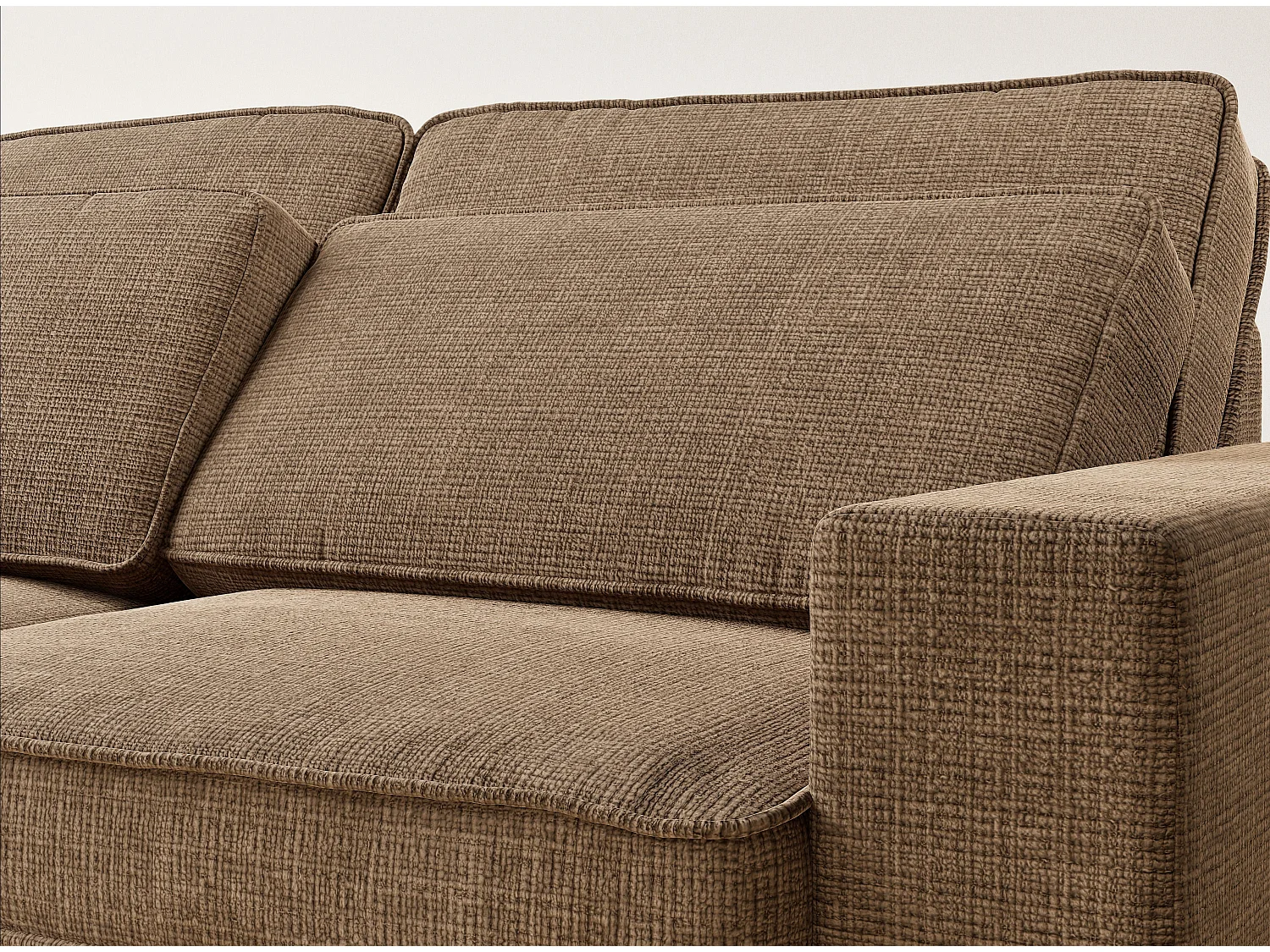 Canapé d'angle gauche 5 places en tissu chenille brun KIROU