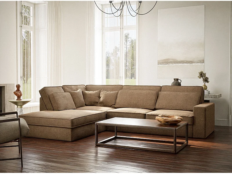 Ecksofa 5-Sitzer - Ecke Links - Chenille-Stoff - braun - KIROU