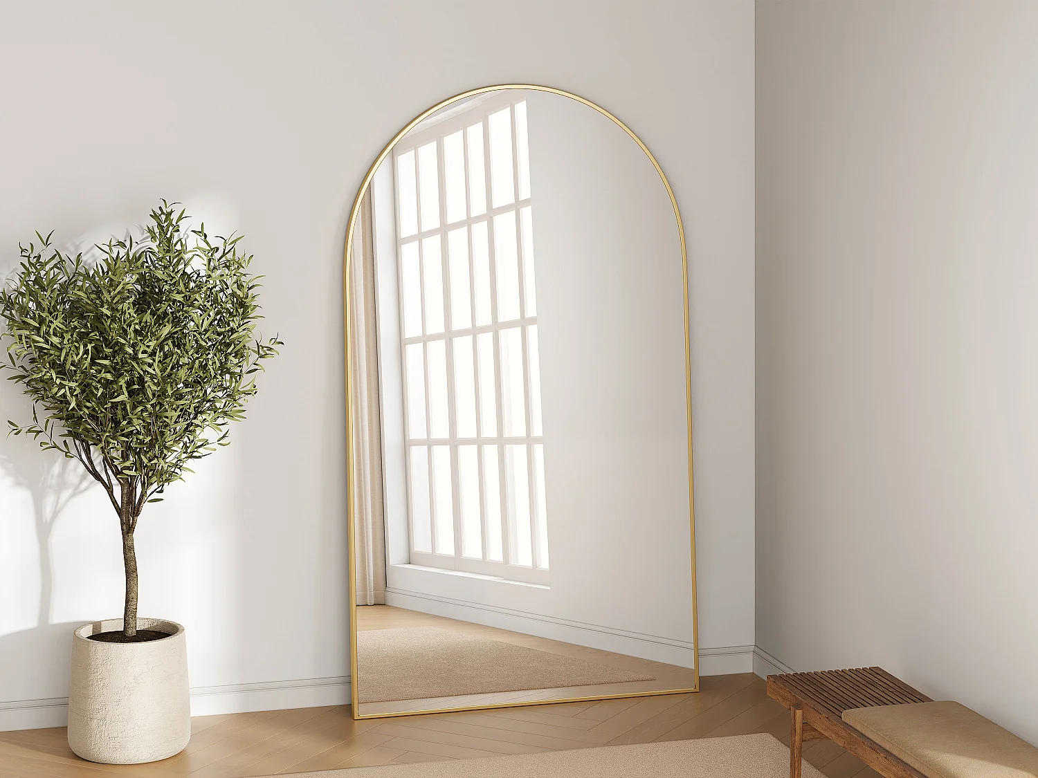 Grand miroir arche en aluminium - L. 110 x H. 190 cm - Doré - OLYVEN