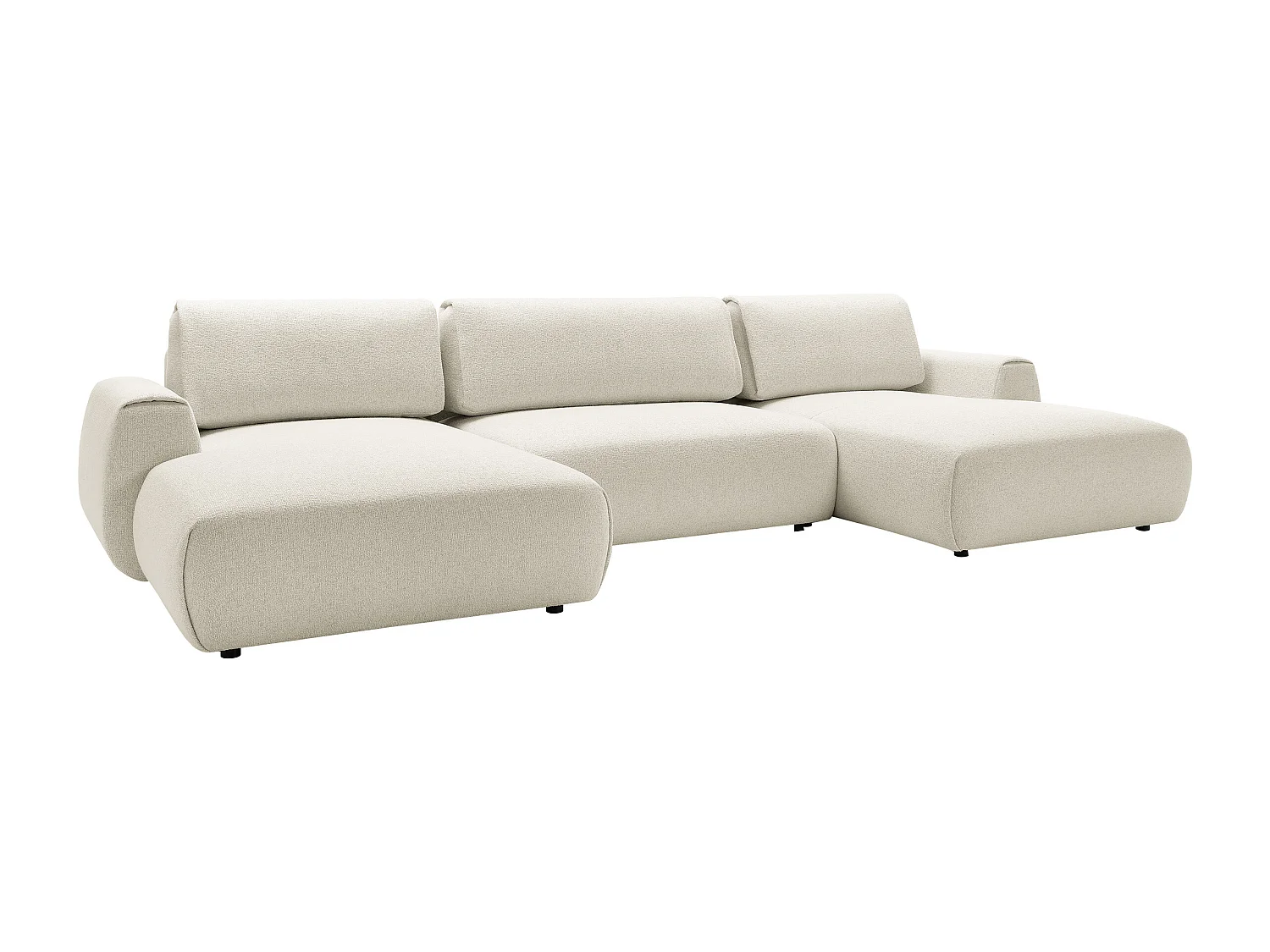 Canapé d'angle panoramique et convertible en tissu chiné beige MONELIA