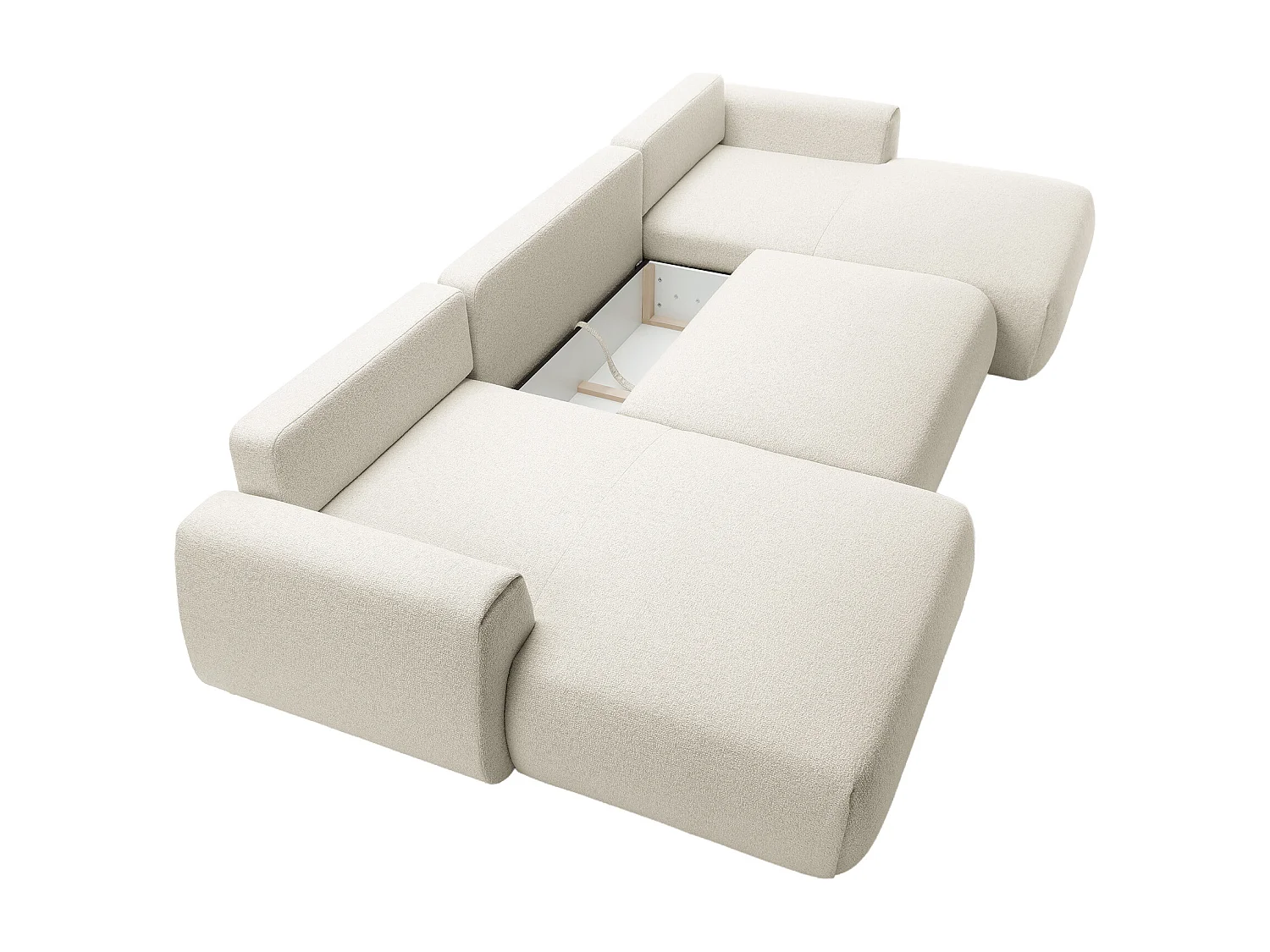 Canapé d'angle panoramique et convertible en tissu chiné beige MONELIA