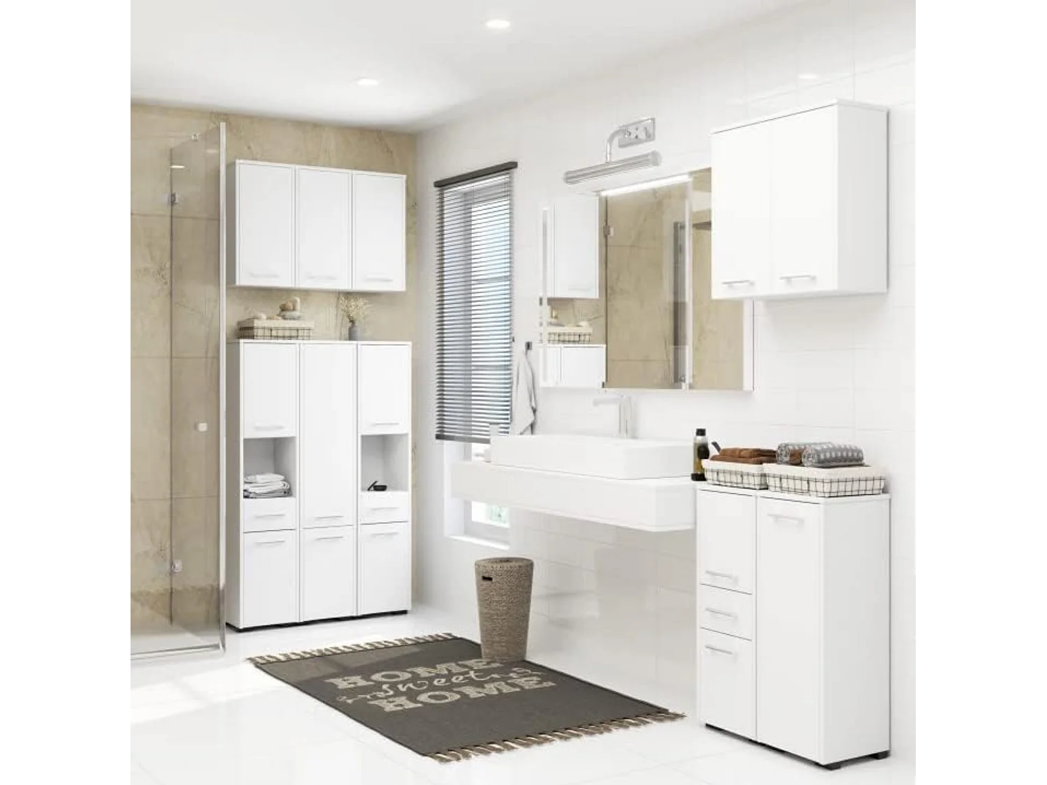 Badezimmersäule, 2 Türen, 1 Schublade, 140 x 30 x 30 cm, mattweiß